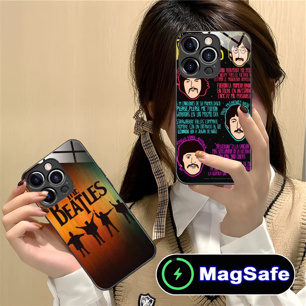 Mobile B-Beatles Phone Case for iPhone 16 15 14 13 12 11 Pro Max Plus Mini MagSafe Wireless Charging Glass Cellphones Cover
