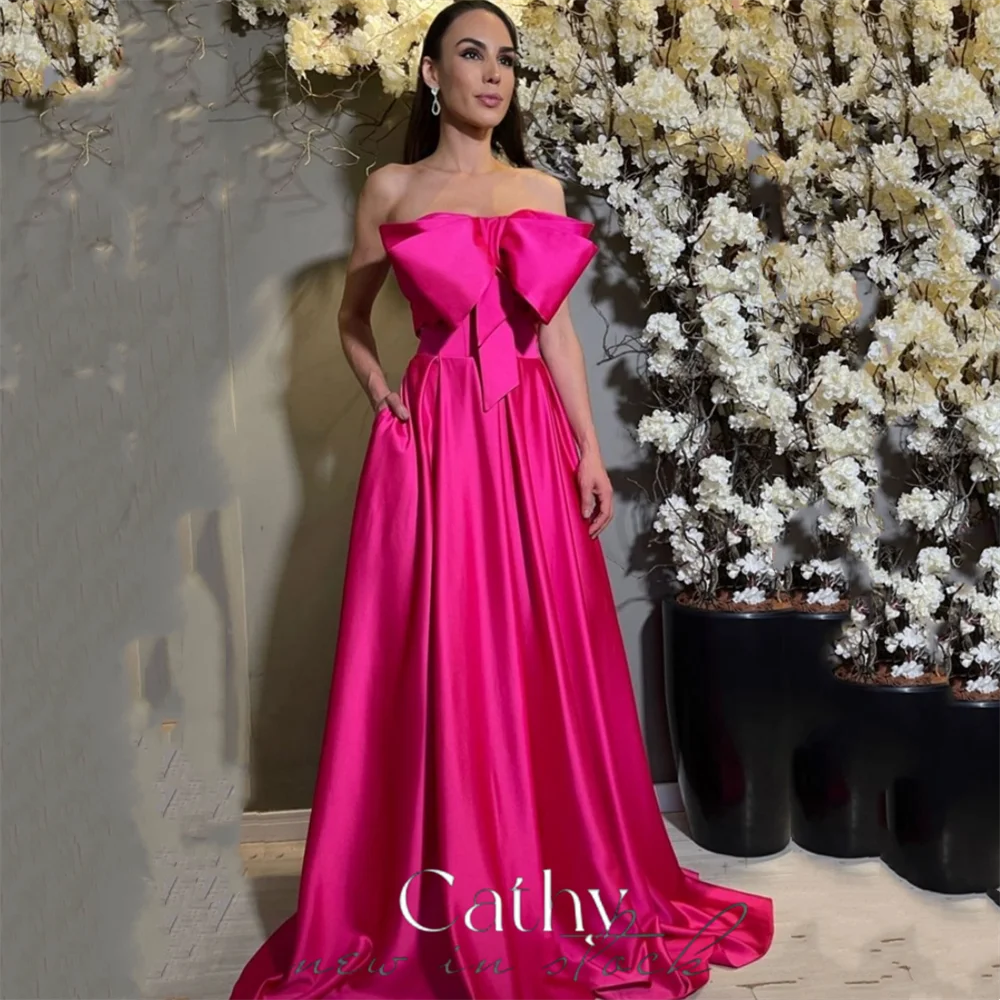 

Женское атласное платье-трапеция Cathy, элегантное толстое платье для выпускного вечера с большим бантом на груди, 2023