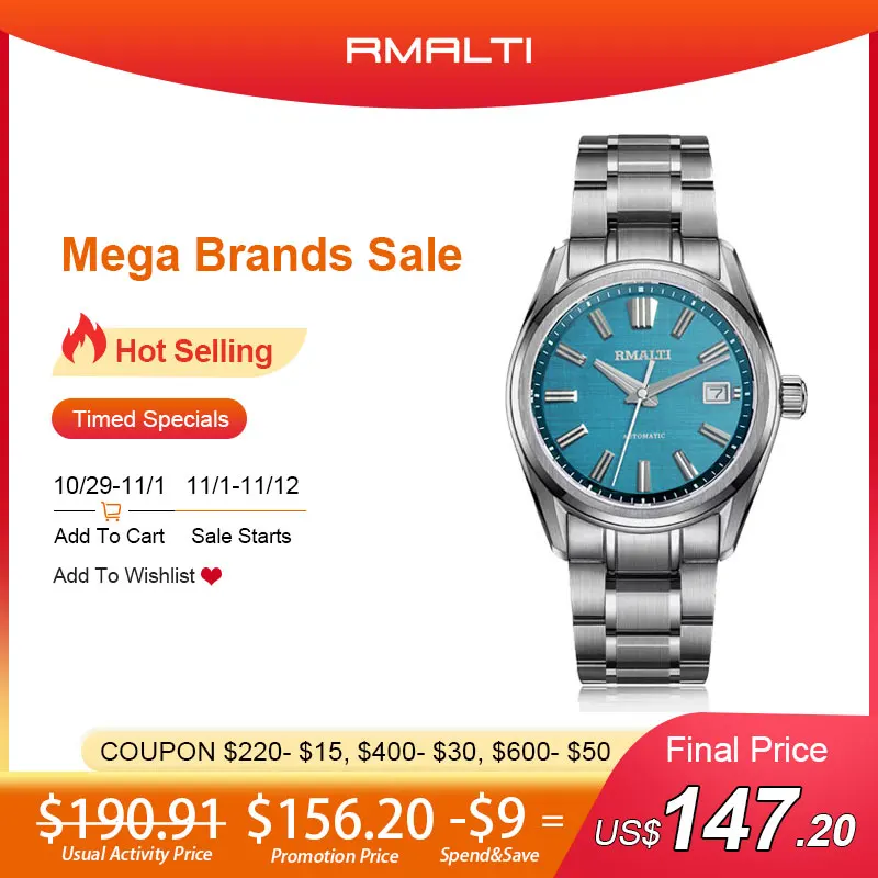 

RMALTI NH35 GS style Green Birch Men's Automatic Mechanical Business Watch Luxury Sapphire 10 Bar Simple watch Japanese Sports