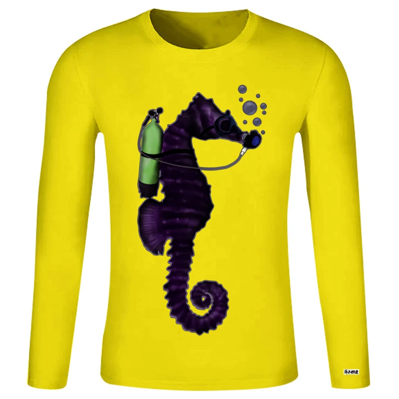 Футболки для мужчин с аквалангом морская лошадь Забавные топы футболка дешевая