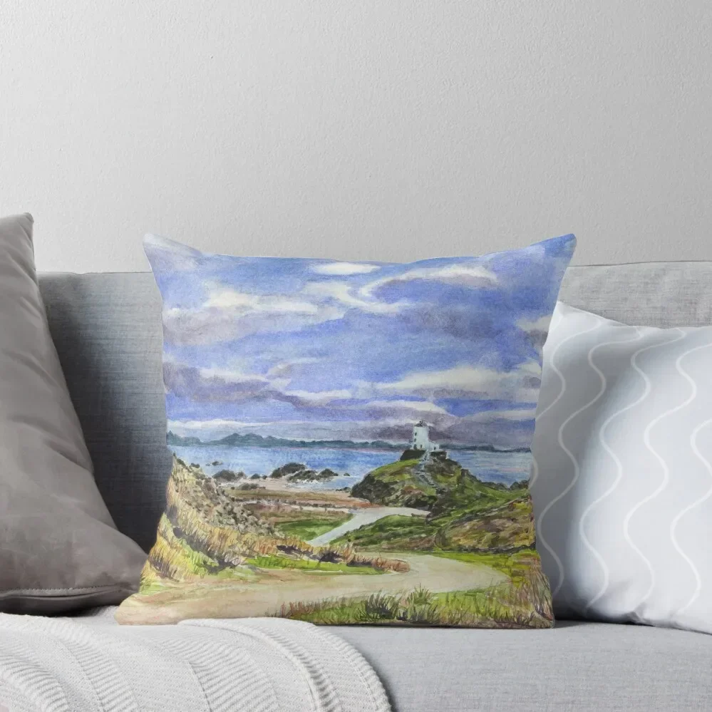 Викторианский крест и T?r 수 маяк в Ynys Llanddwyn Island on Anglesey Декоративная подушка Плед