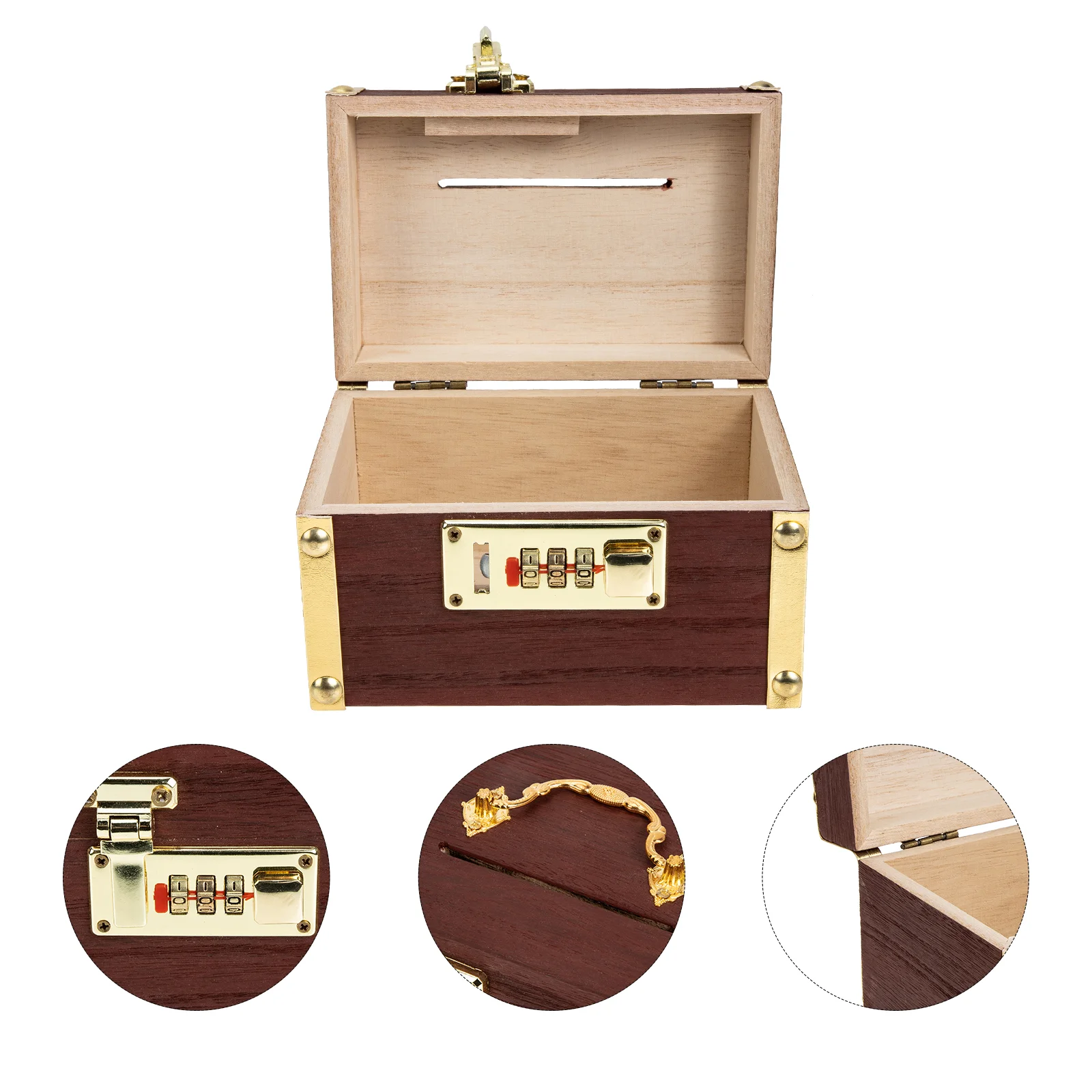 

Box Treasure Wooden Storage Bank Wood Jewelry Vintage Money Piggyboxes Lockdecorative Keepsake Pirate Saving Case Trinket