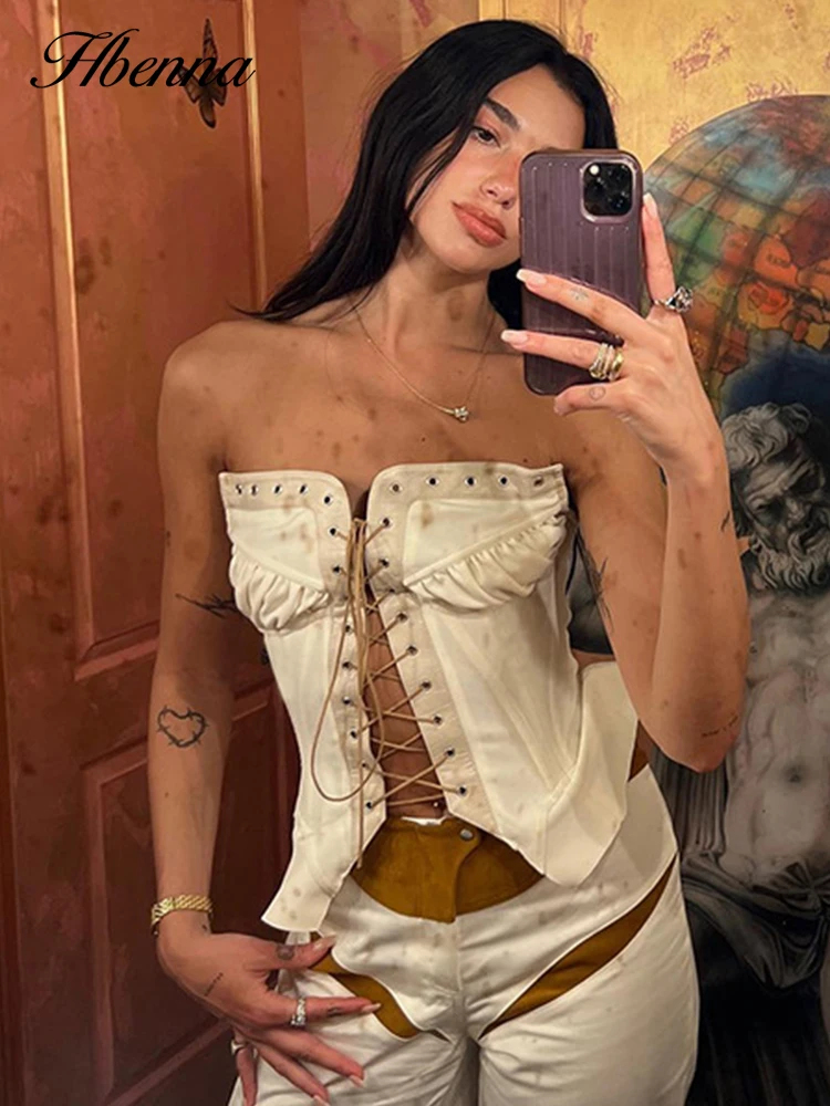 

Hbenna Sexy Corset Women Sexy Laceup Tube Top Wome Sleeveless Backles 2022 Summer Fashion Crop Top Summer Tank Top For Women