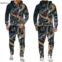 2022 spring and autumn mens suit 3d oriental dragon god print mens hoodie japanese samurai tattoo zipper outdoor fitness wear