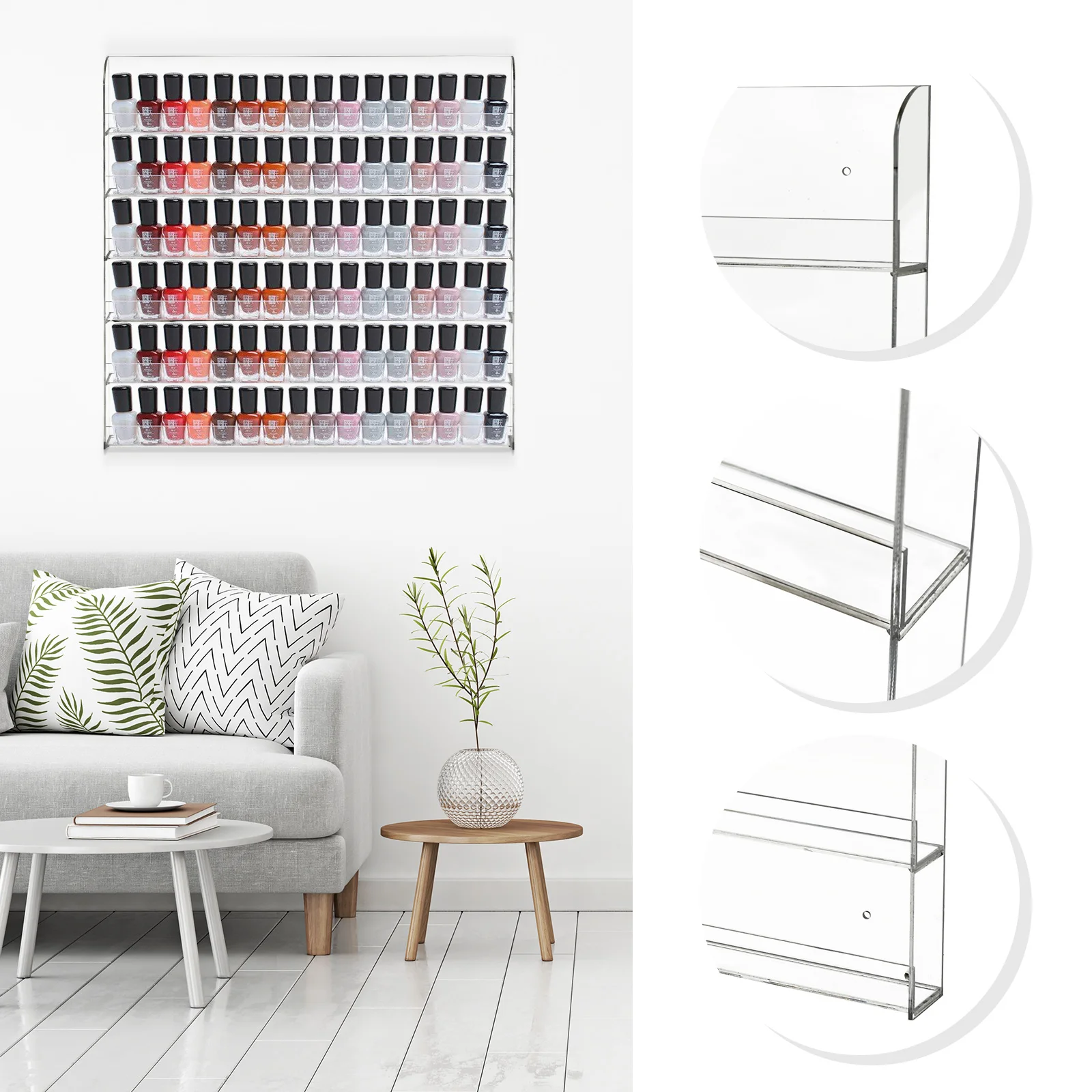 

Wall Mounted Acrylic Transparent Nail Polish Display Rack Stand Organizer Shelf