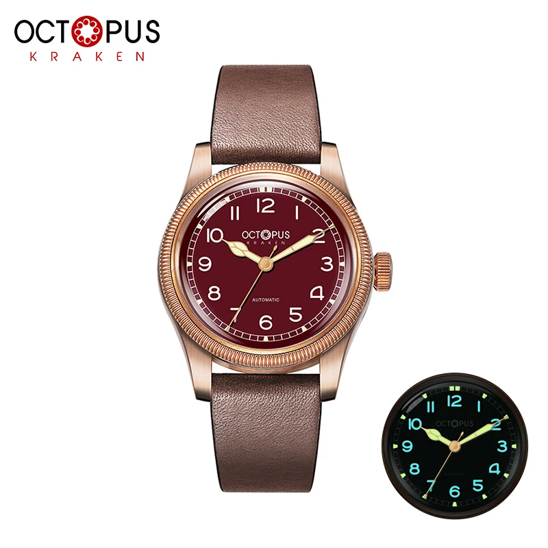 

Осьминог Кракен винтажный оловянный Бронзовый ремень пилот большая корона монета узор мужские полностью автоматические механические назад через спортивные часы