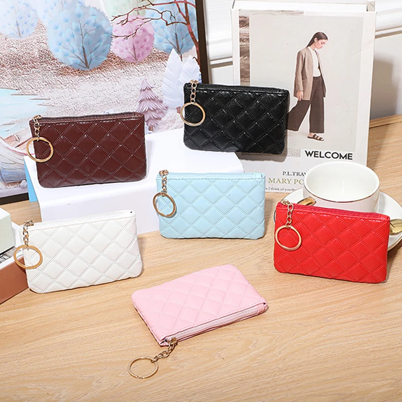 

Stylish Multi-colored Coin Purse Embossed Diamond Pattern Mini Zipper Cute Bags Ladies Coin Purses Clutch Bag Key Cards Bags
