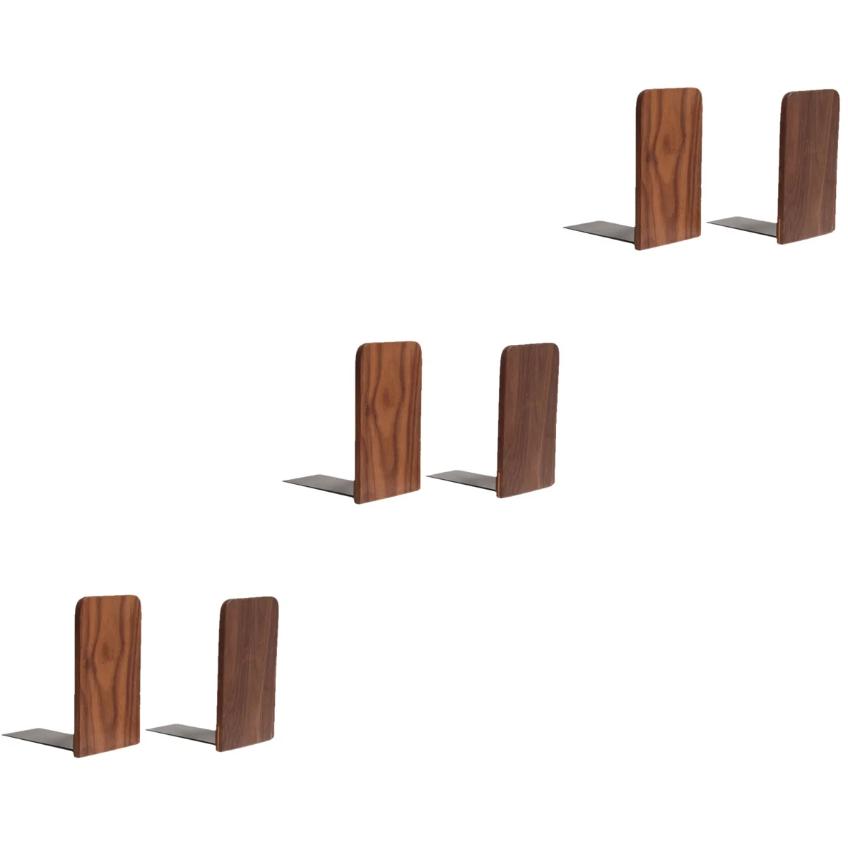 

6 PCS Black Walnut Bookends Book Supports Rack Magazines Organizer Stand for Office and School - Square Head