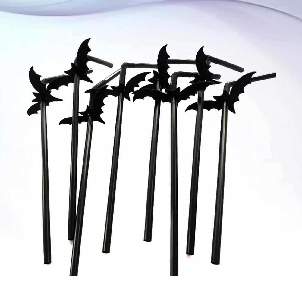 

Straws Straw Party Drinking Plasticbendy Smoothiecocktail Bat Flexible Decor Black Disposable Reusable