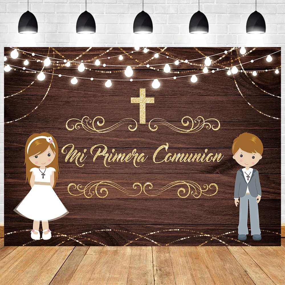 Тематическая фотография Mi Primera Comunion мальчик и девочка крещение золотой крест