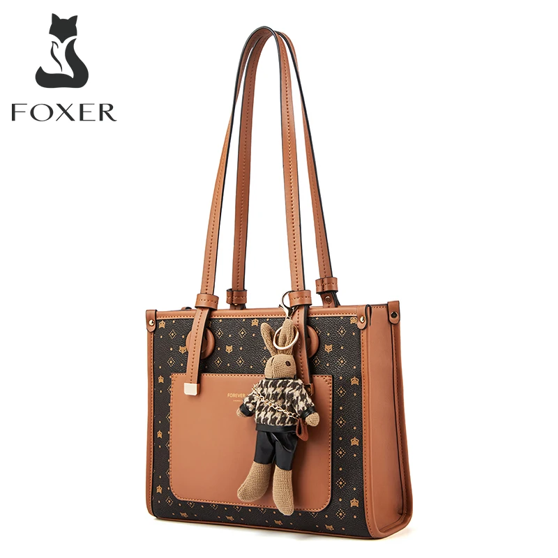 FOXER PVC Women Handbag Long Strap Shoulder Bags High Quality Fashion Lady Totes Large Capacity Female Purse with Rabbit Pandent