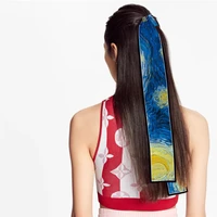 designer brand women silk skinny scarf girls oil painting print hair band headband neck tie narrow neckerchief bag ribbon scarf