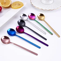 13cm stainless steel coffee spoon dessert ice cream fruit long handle teaspoons round shape coffee mixing spoon kitchen tool