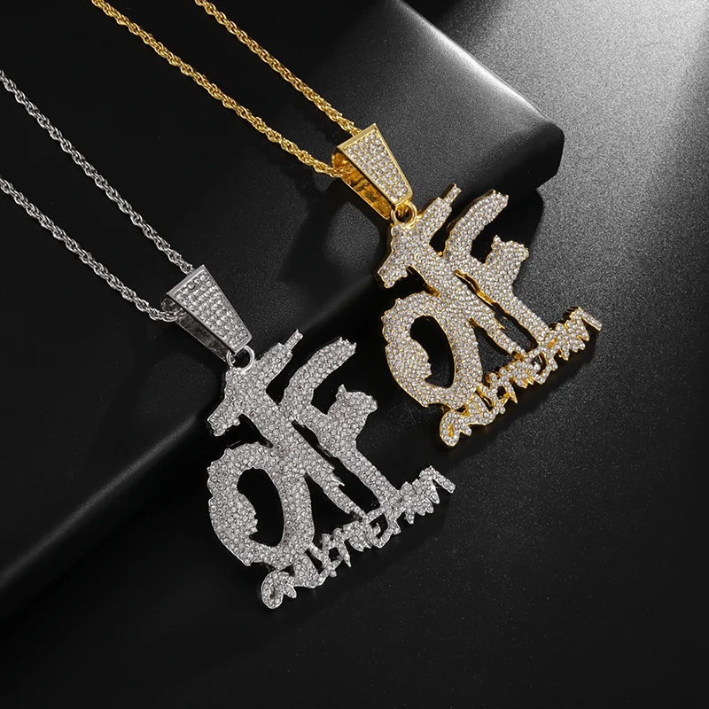 

Men Women New Trend Shiny Zircon Alphabet Pendant Necklace Hip Hop Rock Moto Party Jewelry Gifts