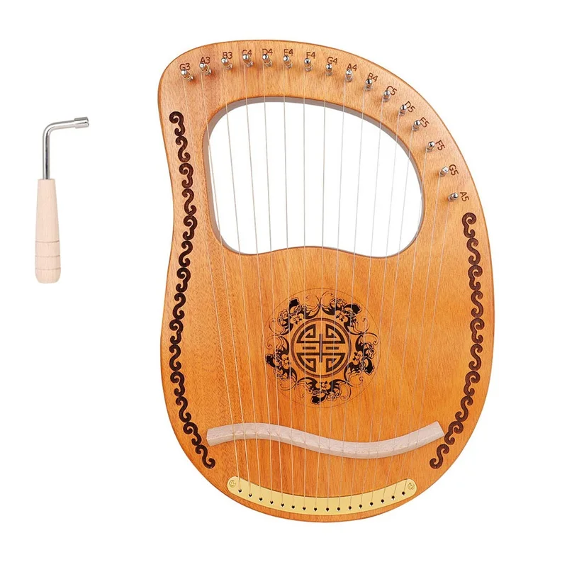 16 Strings Lyre Harp Wooden Mahogany 16-Tone String Musical Instrument With Tuning Wrench Manual For Kids Adult Beginners