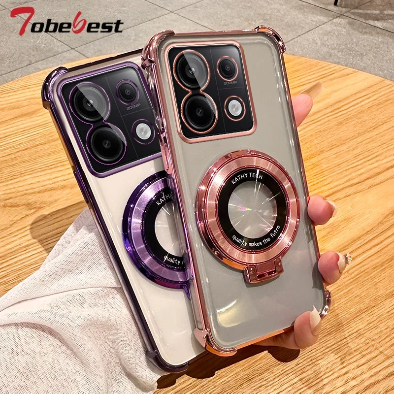 Прозрачный противоударный чехол Magsafe с магнитной подставкой для Xiaomi Redmi Note 13 Pro 4G 5G