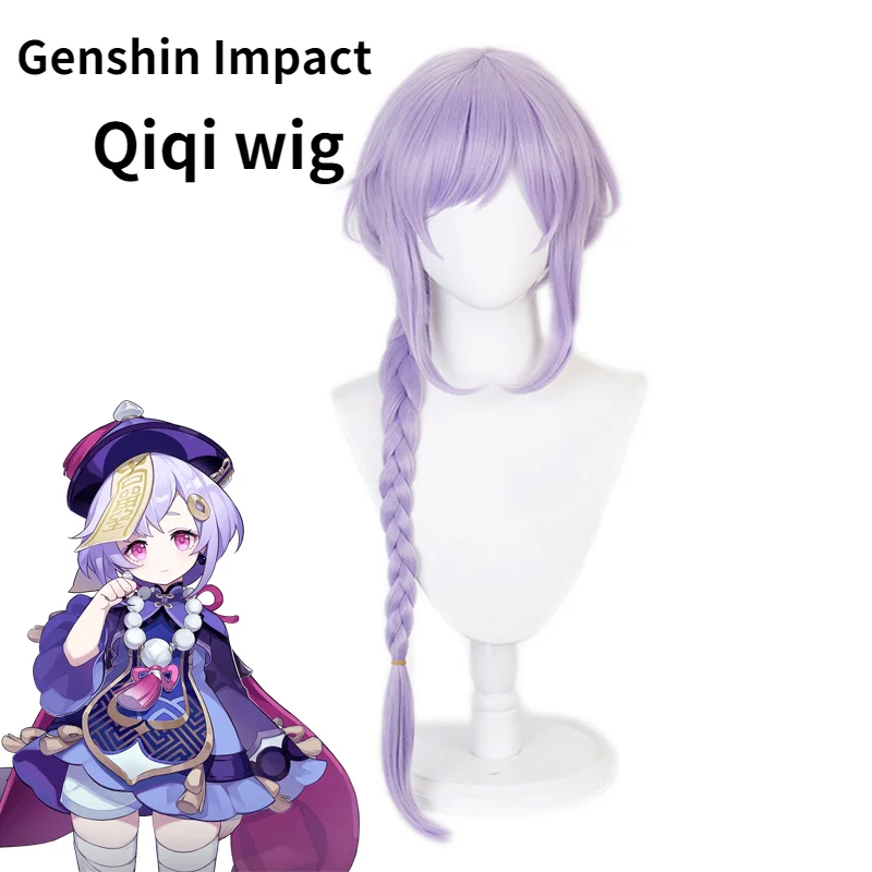 

Game Genshin Impact Qiqi Light Purple Braid Wig Cosplay Costume Heat Resistant Synthetic Long Hair Qi Qi Men Women Party Wigs