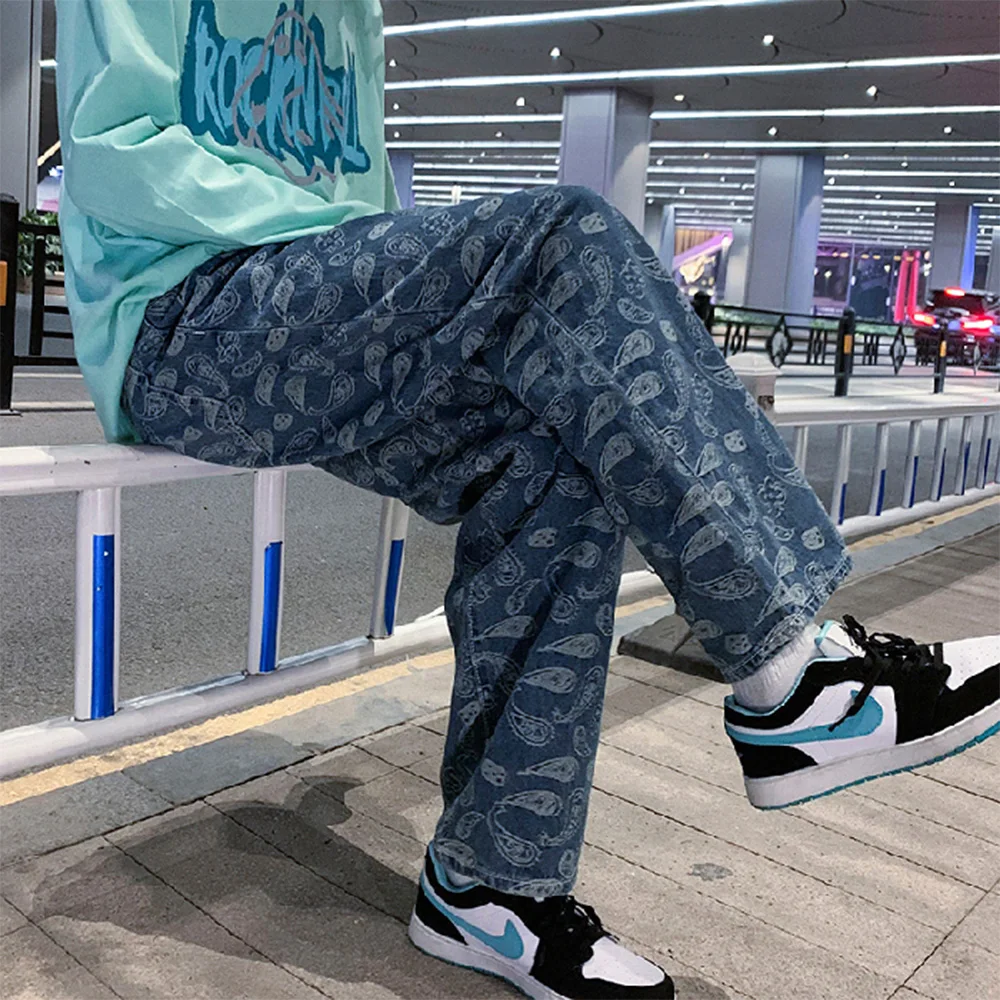 Korean Style Jeans Summer Men Fashion Loose Baggy Straight Casual Skateboard High Street Harem Kpop Vintage Blue Denim Pants