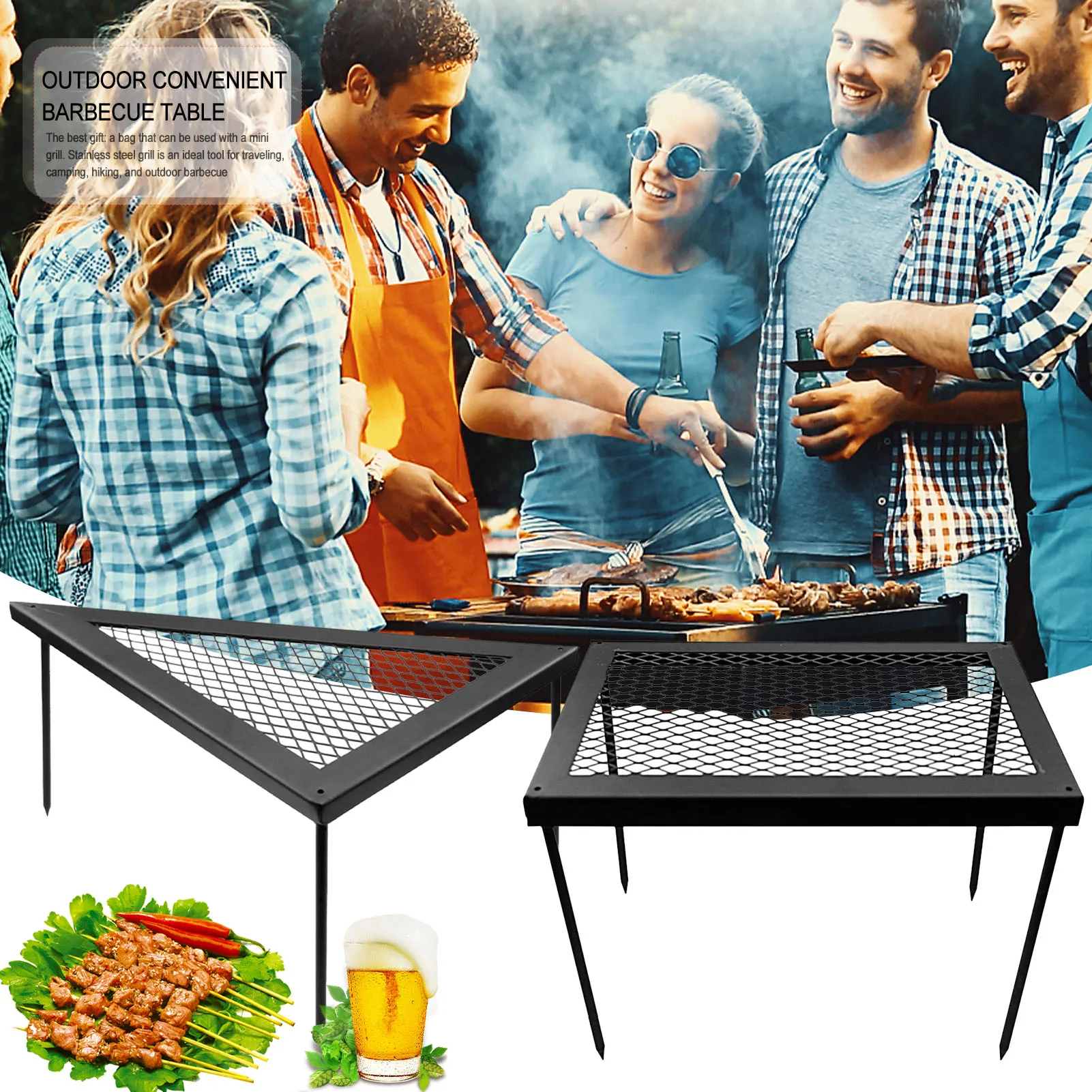

Iron Net Table Outdoor Camping Picnic Travel Portable Folding Small Table Cooking Barbecue Grill Drain Fire Camp Grill Racks
