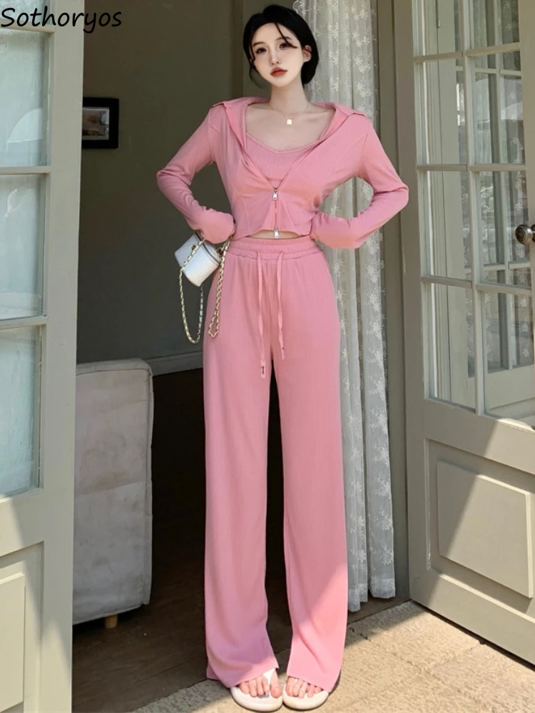 

Pant Sets Women 3 pieces Kawaii Sporty Comfortable daily Streetwear Campus Faddish Spring Ulzzang Camisole Age-reducing Classic