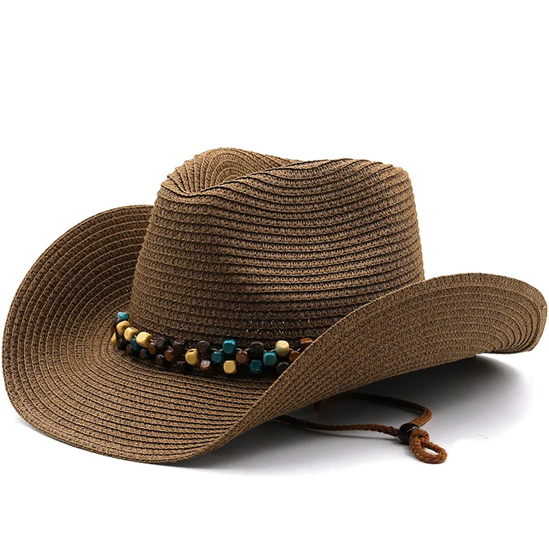 

Шляпа в ковбойском стиле Мужская, Соломенная Панама от солнца, с отверстиями, для пляжа, в западном стиле, летняя