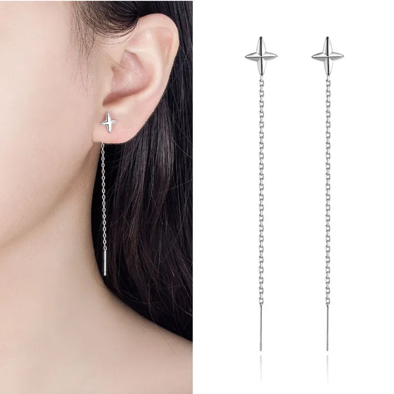 

Popular Star Tassel Ear Line Women Jewelry Top Quality 925 Sterling Silver Earrings For Girls Beautiful Long Drop Earrings Gift