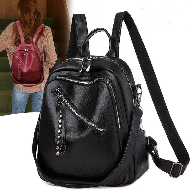 

Mochila Large Capacity Leather Women Backpack vintage luxury fashion waterproof travel Female bags for teenage girls 2022