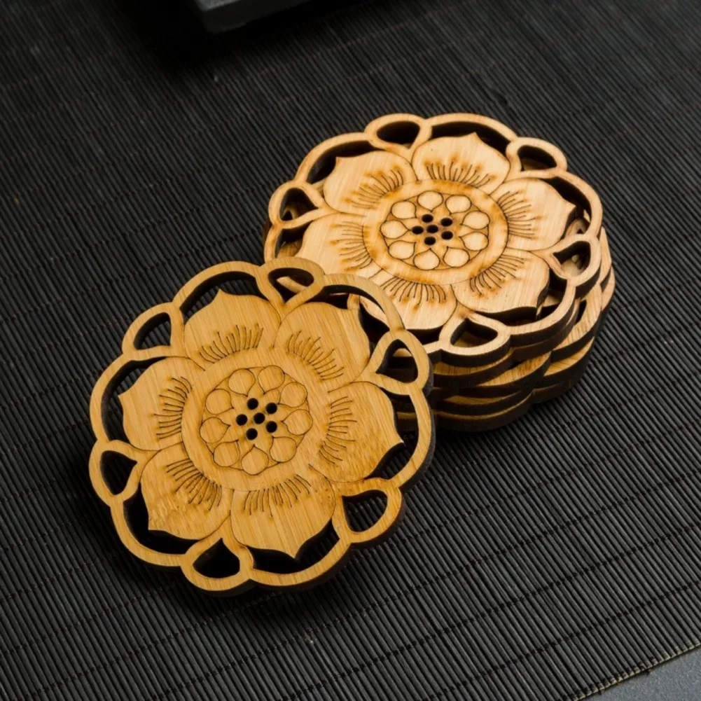 

Bamboo Lotus Shape Coasters Mat Wooden Round Cup Mat Table Mat Tea Coffee Mug Placemat Home Table Decoration Kitchen Accessories