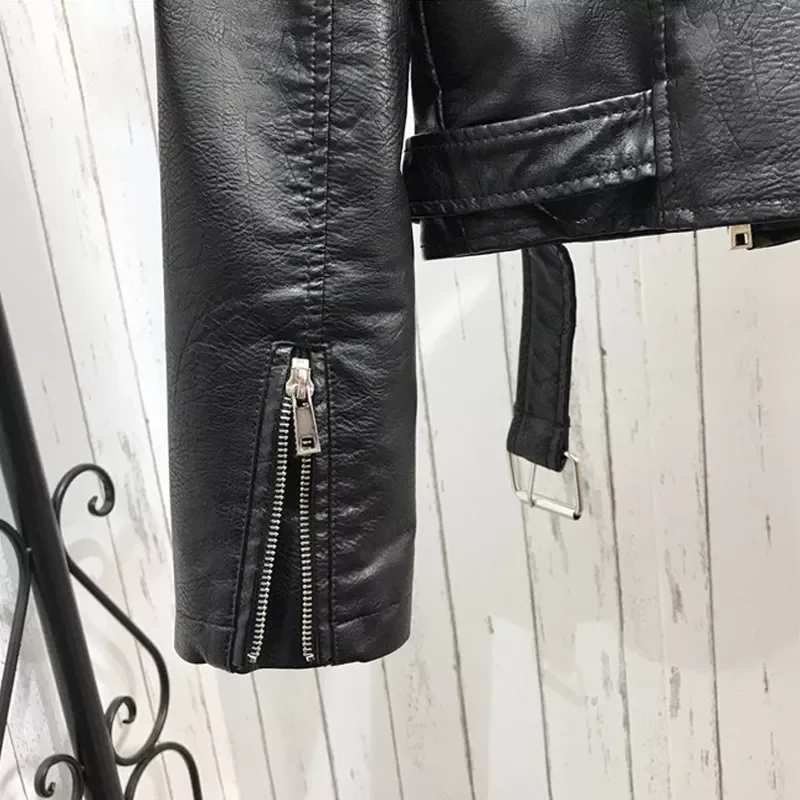 2022 New Autumn Women Winter Faux Soft Leather Jackets Coats Lady Black PU Rivet Zipper Epaulet 3D print Motorcycle Streetwear enlarge