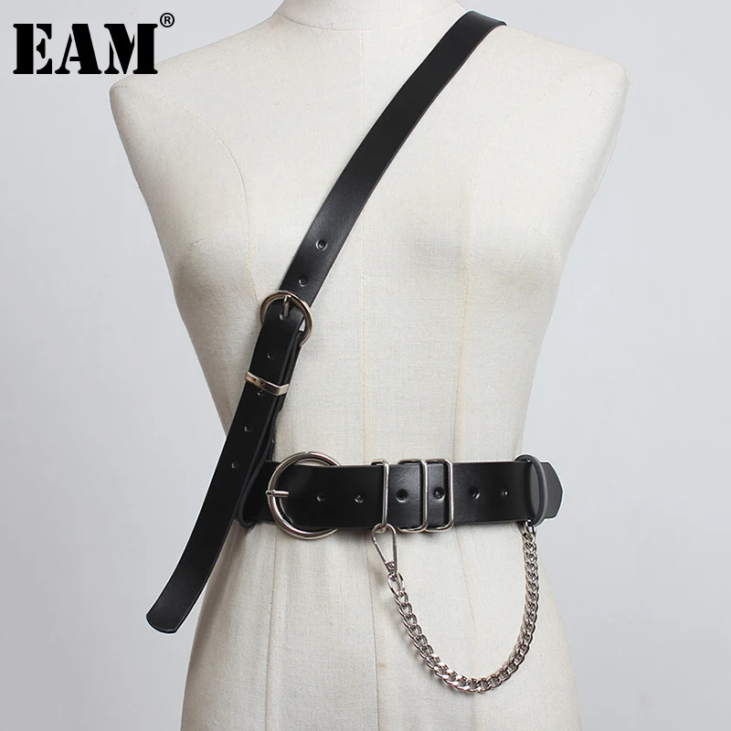 [EAM]  Pu Leather Shoulder Strap Chain Long Belt Personality Women New Fashion Tide All-match Spring Autumn 2023 1DF0207