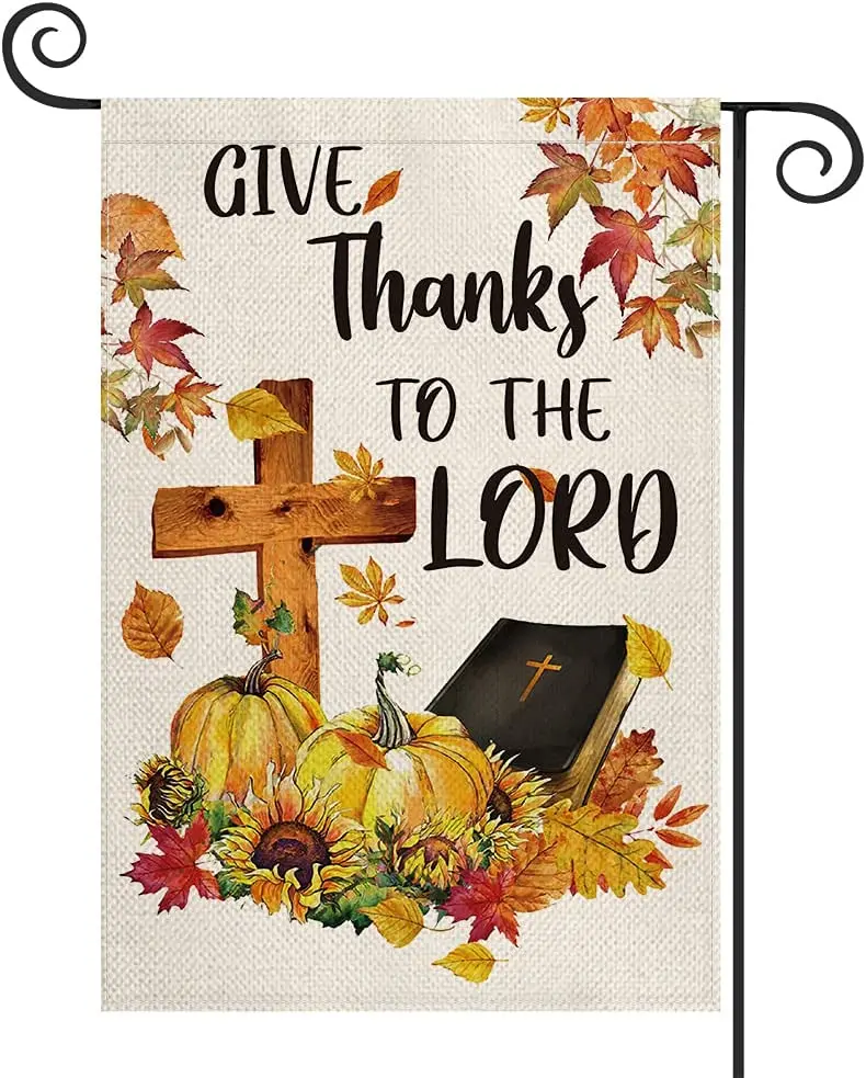 

Thanksgiving Pumpkin Sunflower Garden Flag Give Thanks To The Lord Maple Leaf Bible Fall Harvest Holiday Yard Outdoor Decoration