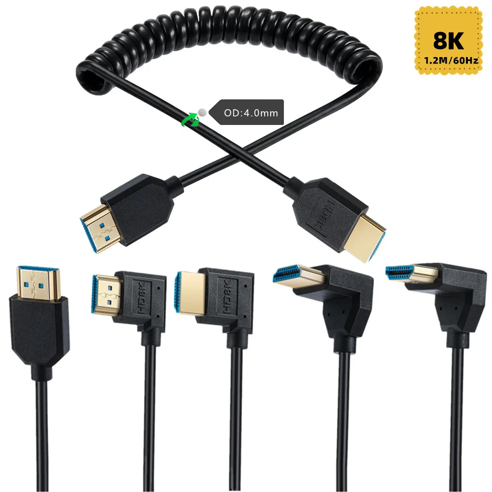 

Spring Telescopic HD Cable HDMI Compatible Cable Version 2.1 8K60Hz Laptop TV Monitor Projector Connection Cable 1.2m