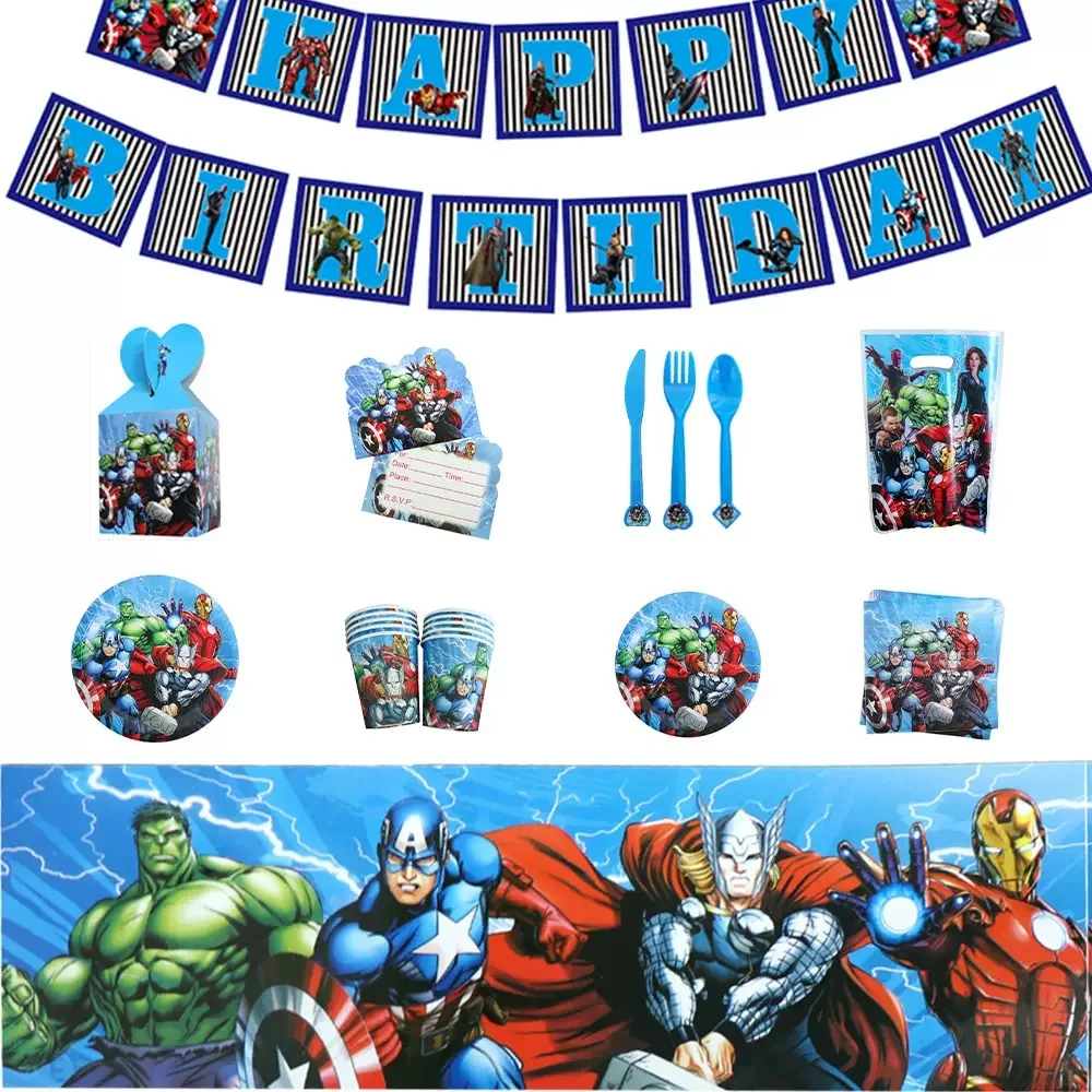 Фото Мстители Marvel детский декор на день рождения одноразовая посуда салфетки Человек-паук Железный человек 3D воздушный шар супергерой товары для вечеринок №5