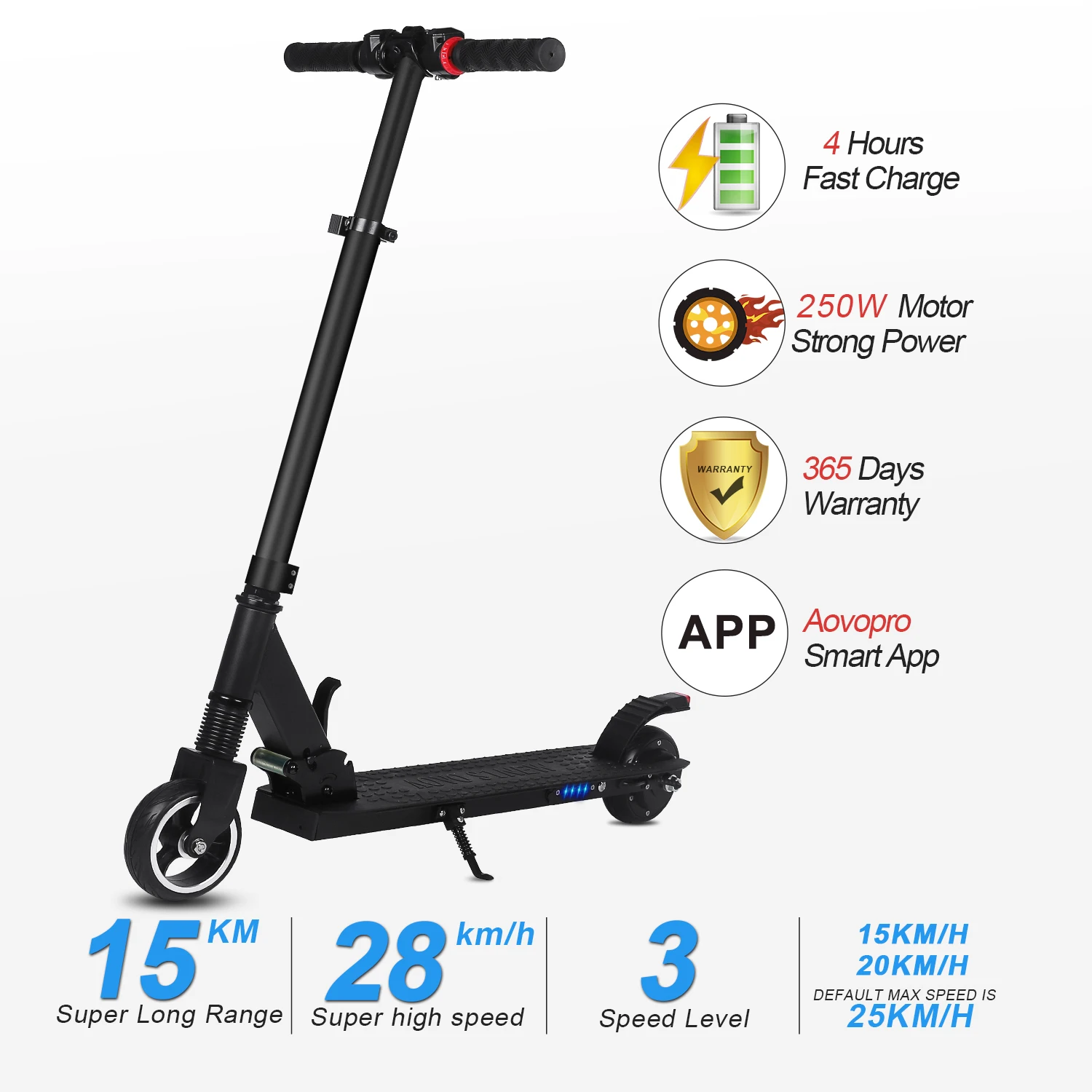 

AOVOPRO ESMINI Electric Scooter 250W 30km/h Smart APP Foldable Electric Scooter 5 Inch Solid Tire Shock Absorbing Scooter