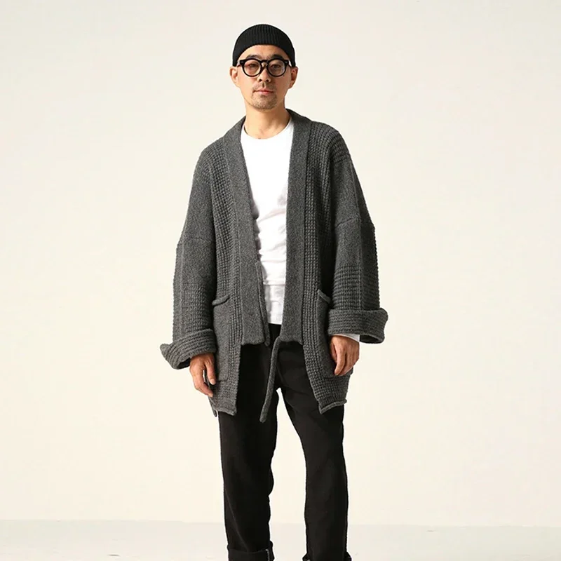 Серый вязаный свитер Kapital с V-образным вырезом и длинными рукавами Женский