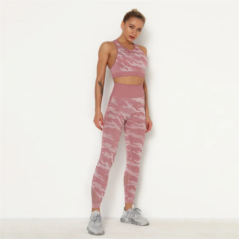 Camouflage Yoga Women Fitness Suits Quick-drying Beauty Back Sports Bra High Waist Leggings 2 Pcs Yoga Set Gym Set Women Outfits