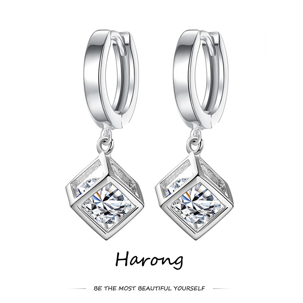 

Harong Trendy Cage Cube Zircon Drop Earrings Silver Plated Creative Crystal Dangle Earrings Jewelry for Women Girls