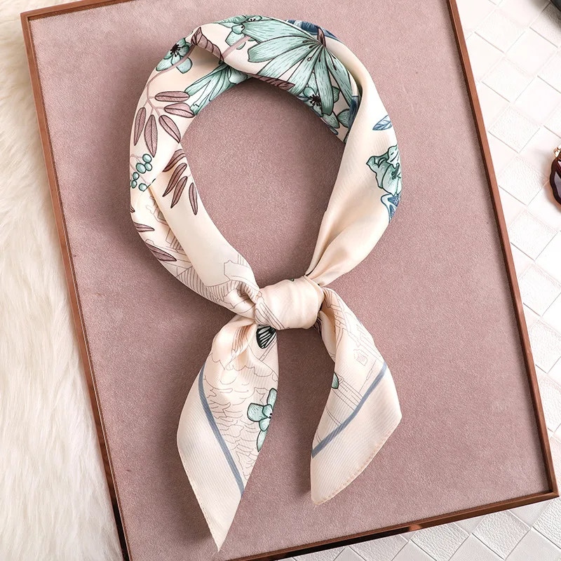 

2022 Print Square Scarf Women New Solid Silk Satin Headband Neckerchief Bandana Shawl Wraps Female Hair Hand Wrist Foulard