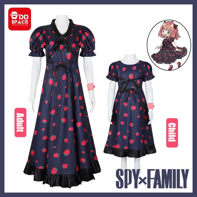 

Костюм косплея из аниме «шпионская семья Икс», одежда черного цвета с клубничным принтом, детская одежда, платье с рукавом-пузырьком, подаро...