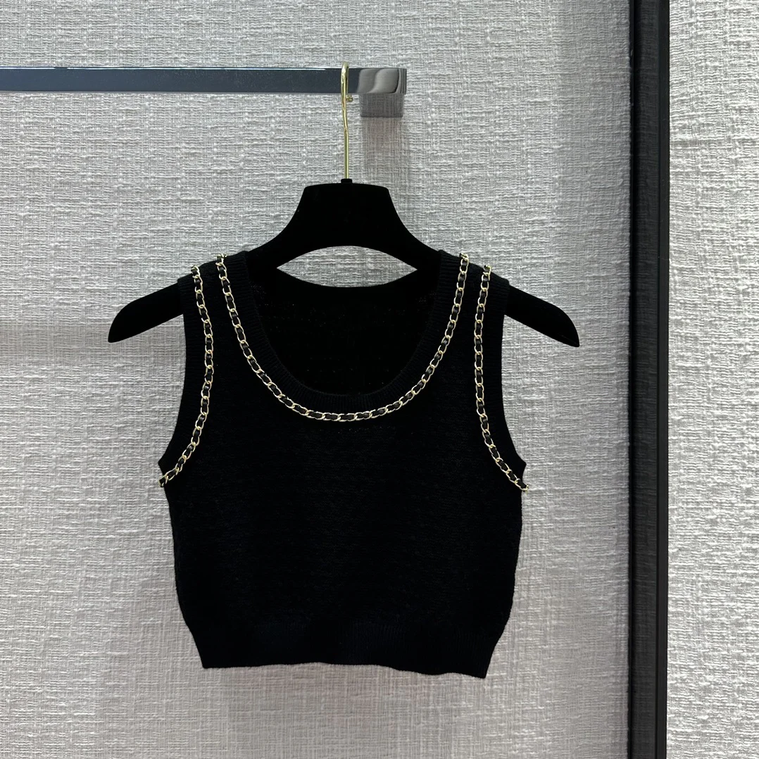 

Leather edge chain stitching knitted little vest, single wear overlap artifact719