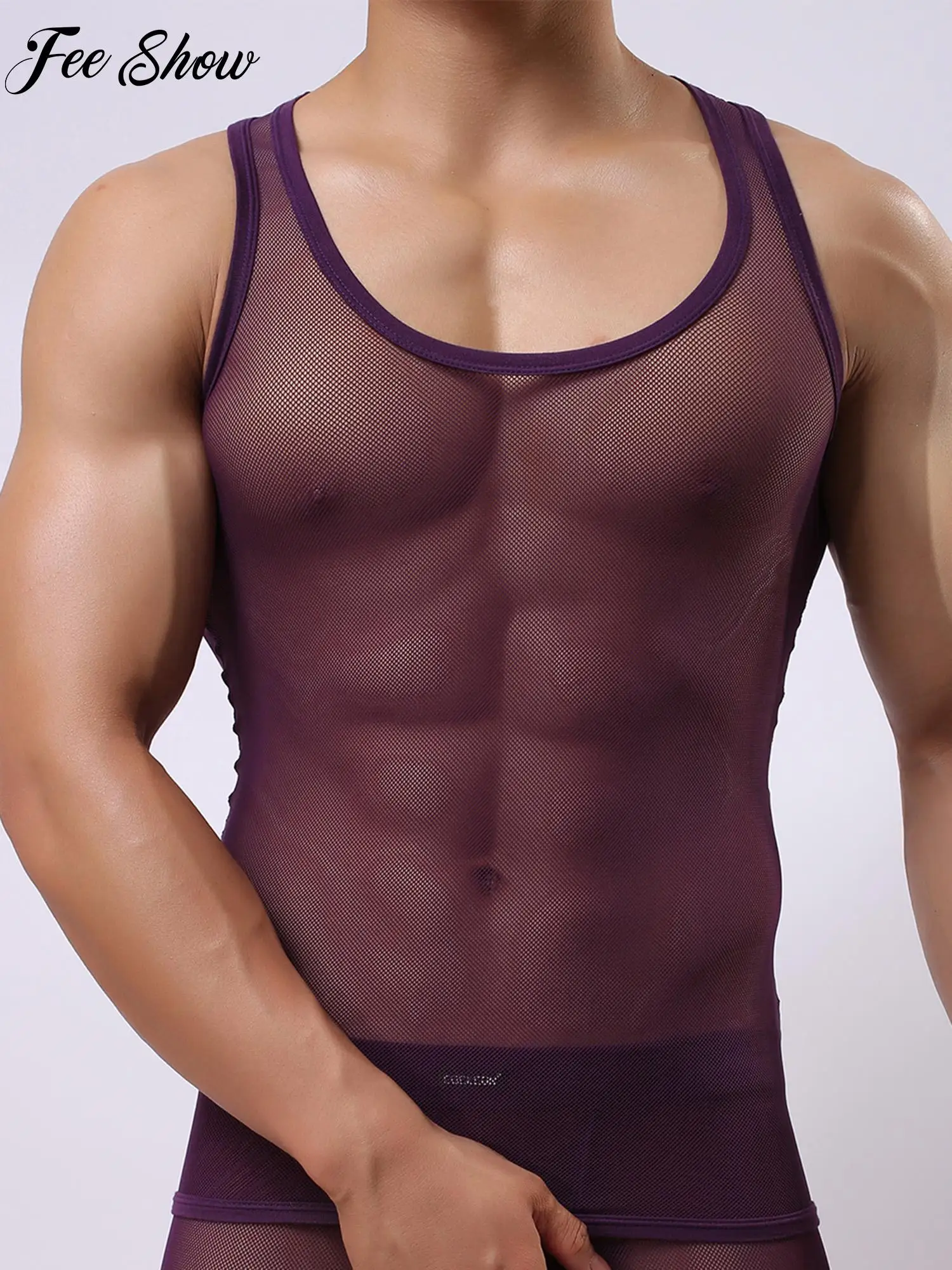 

Mens See-Through Tank Top U Neck Sheer Mesh Sleeveless T-shirt Gym Fitness Workout Bodybuilding Muscle Vest