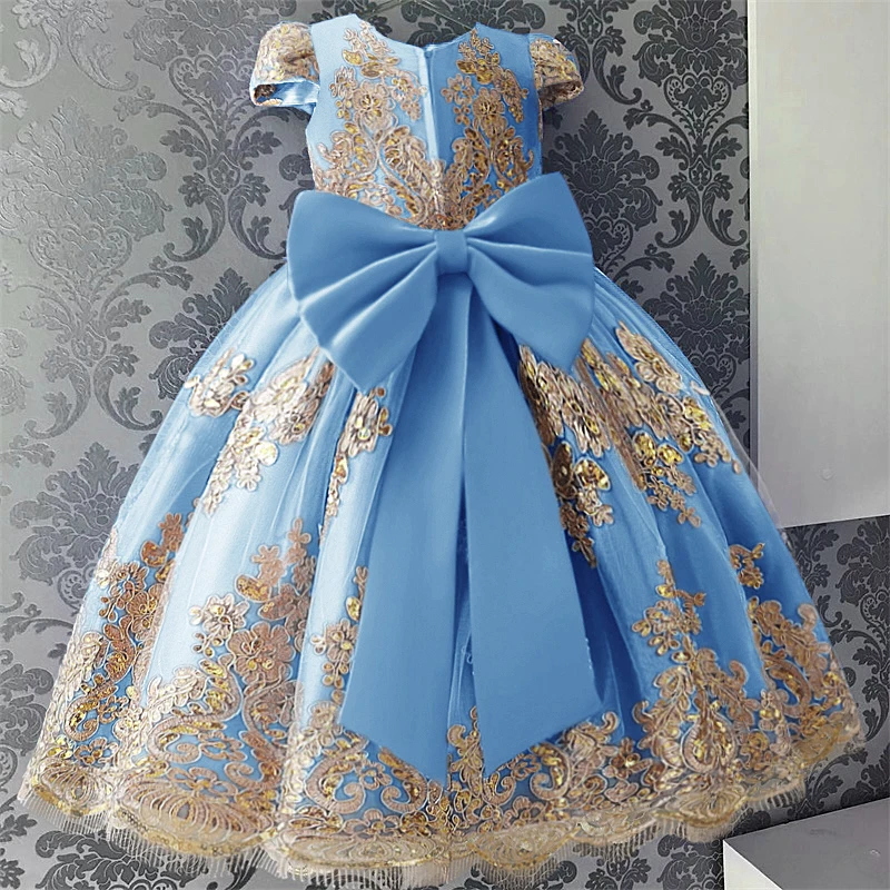

4-10 Years Kids Dresses for Girls Wedding Luxury Princess Party Dress Embroidery Lace Birthday Clothes Formal Gown For Christmas