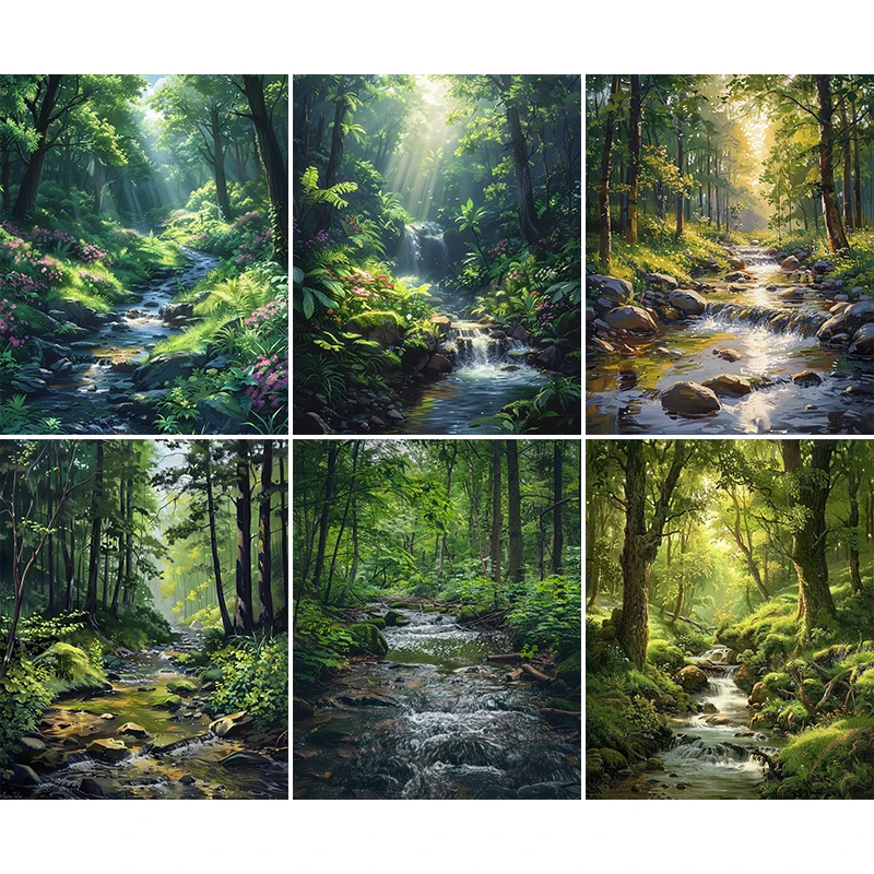 Картина по номерам на холсте с лесами и ручьями