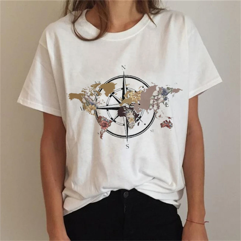 

Casual Map Summer Tee Clothes Women Clothing Print Tshirt Female Top Short Sleeve Fashion Graphic T-shirt