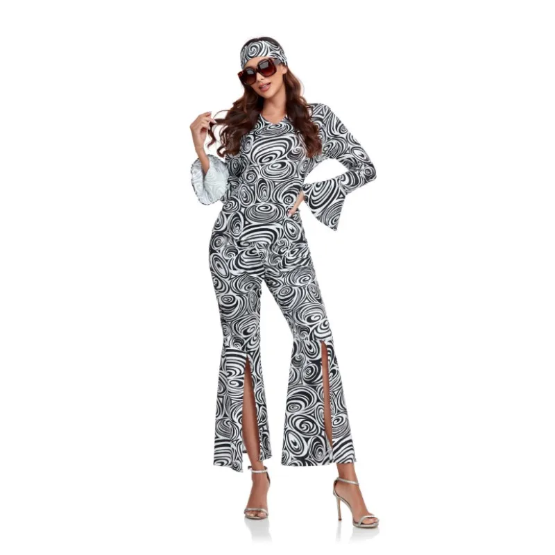 

Disco Ball Costume Women Halloween Costume Vintage 60s 70s Pants with Slits Bottom Two Piece Retro Hippie Party Favors