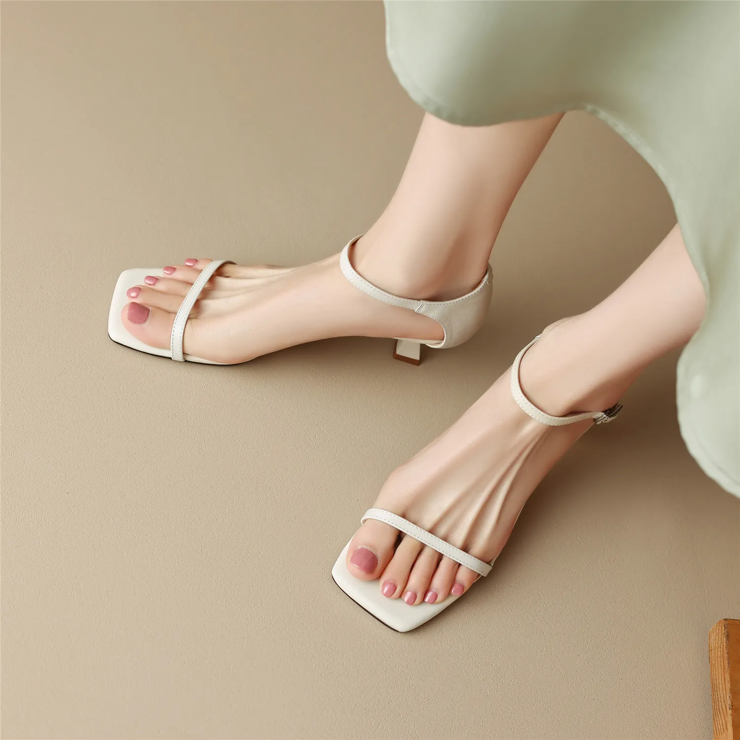 Summer Women Sandals 2023 New Fashion Luxury Genuine Cow Leather Thin Heel Quality Handmade Birthday Gift Ankle Strap Shoes