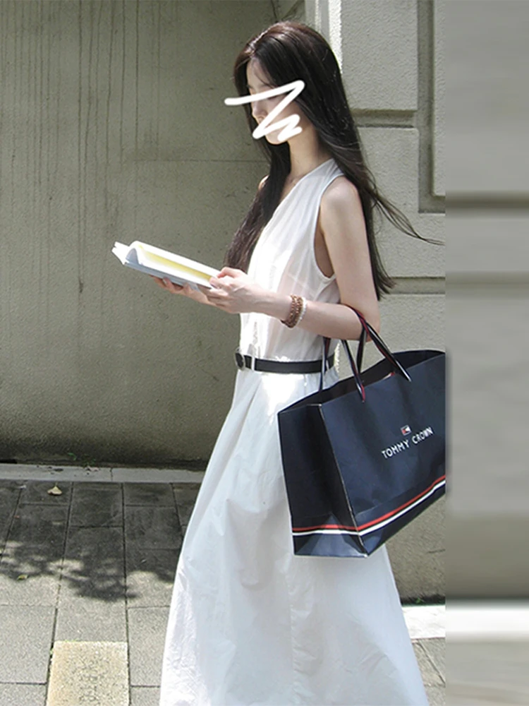 Белое платье без рукавов с V-образным воротником Cold Sle женское лето 2023 Новое