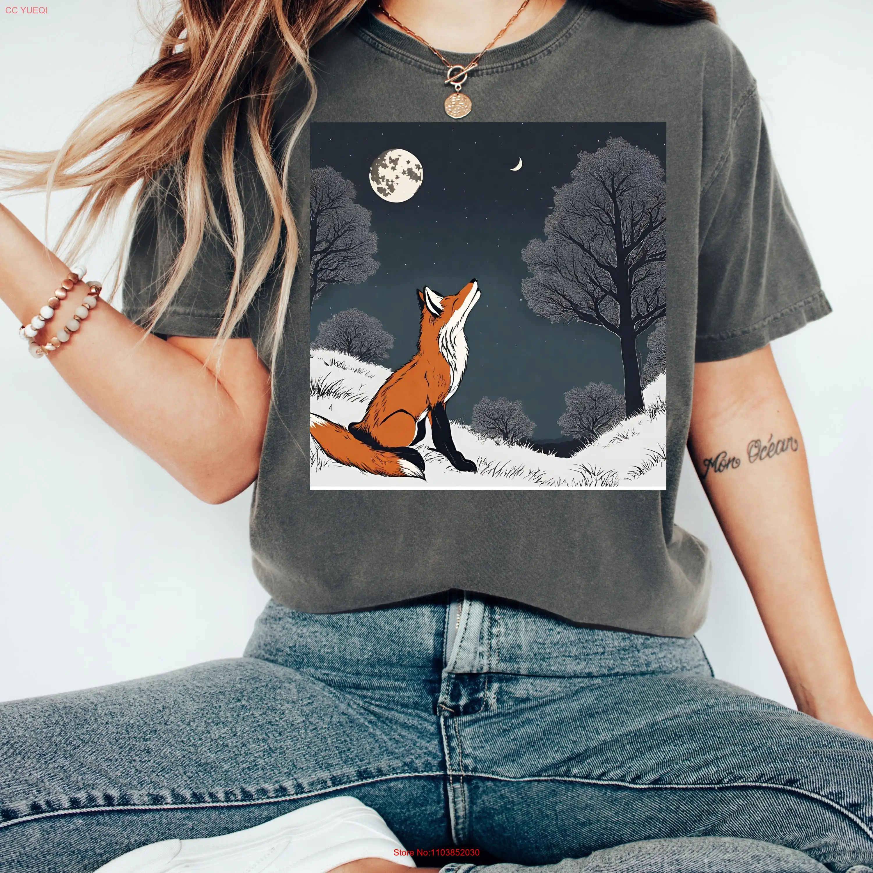Футболка с лисой и луной акварель любитель животных Cottagecore Goblincore ретро винтажная