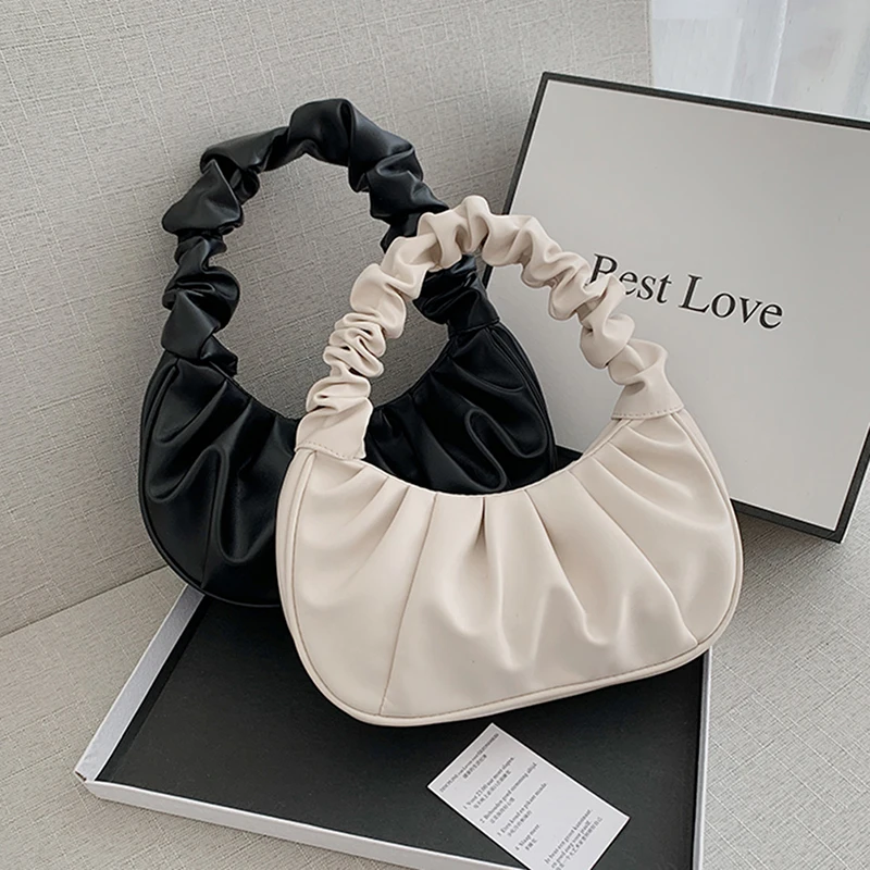 

2021 Summer Pleated Handlebags For Women PU Cloud Bags Leisure Armpit Bag Shopping Shoulder Bags Dumpling Handbag Female