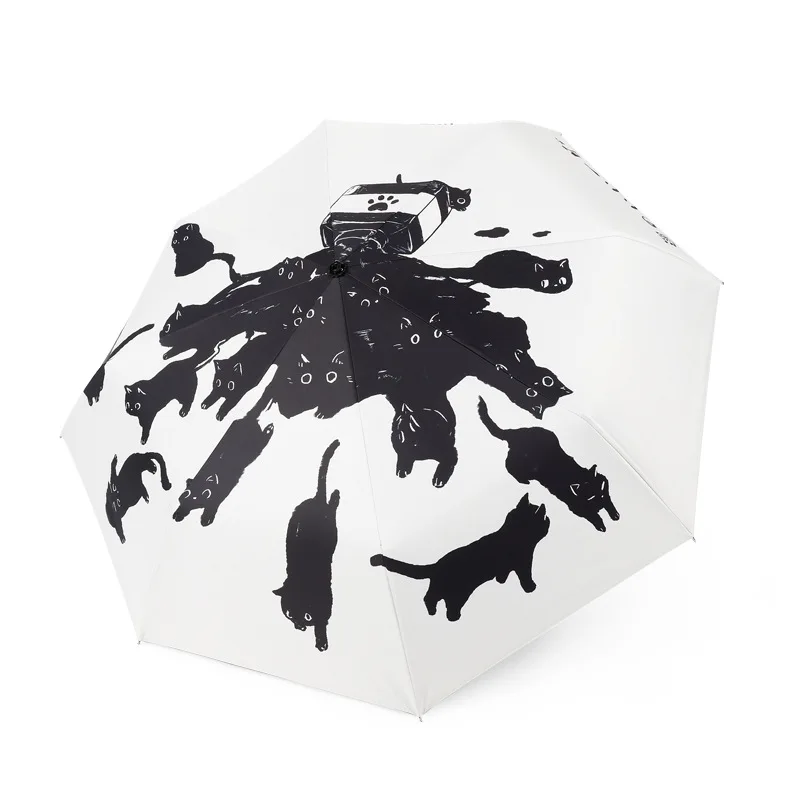 

3-Fold Women Rain Umbrella Sunshade Anti-UV Paraguas Fully Automatic Parasol Windproof Sombrilla Cartoon Cat Pattern Umbrellas